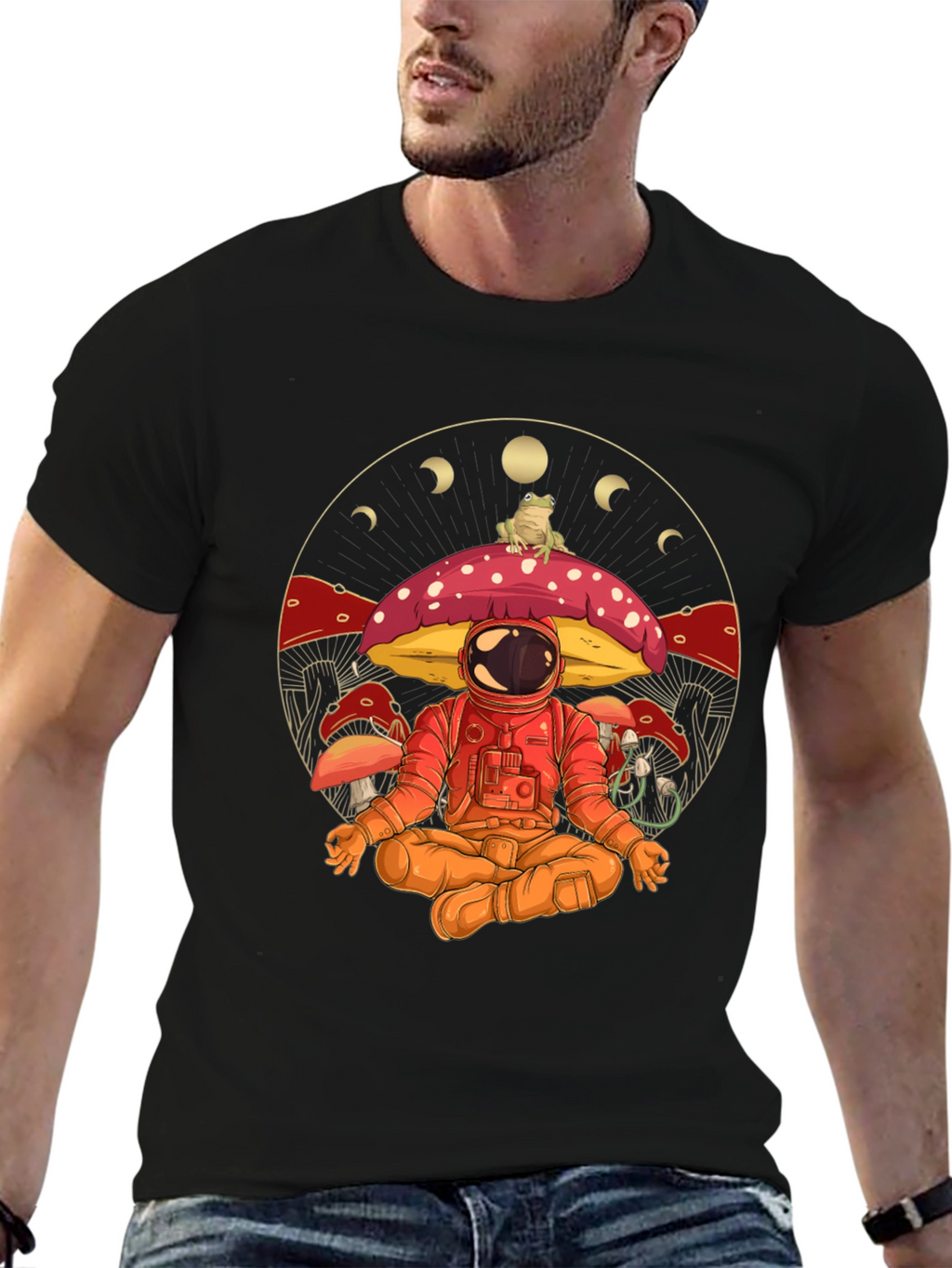 Astronaut Meditating on Mushroom Graphic T-Shirt
