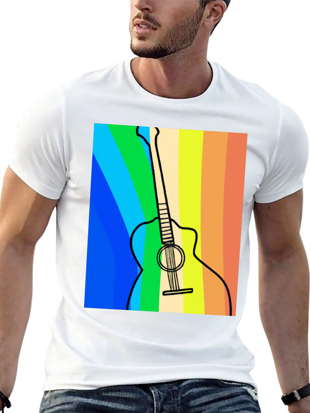 Rainbow Guitar Graphic Tee - Musical Style