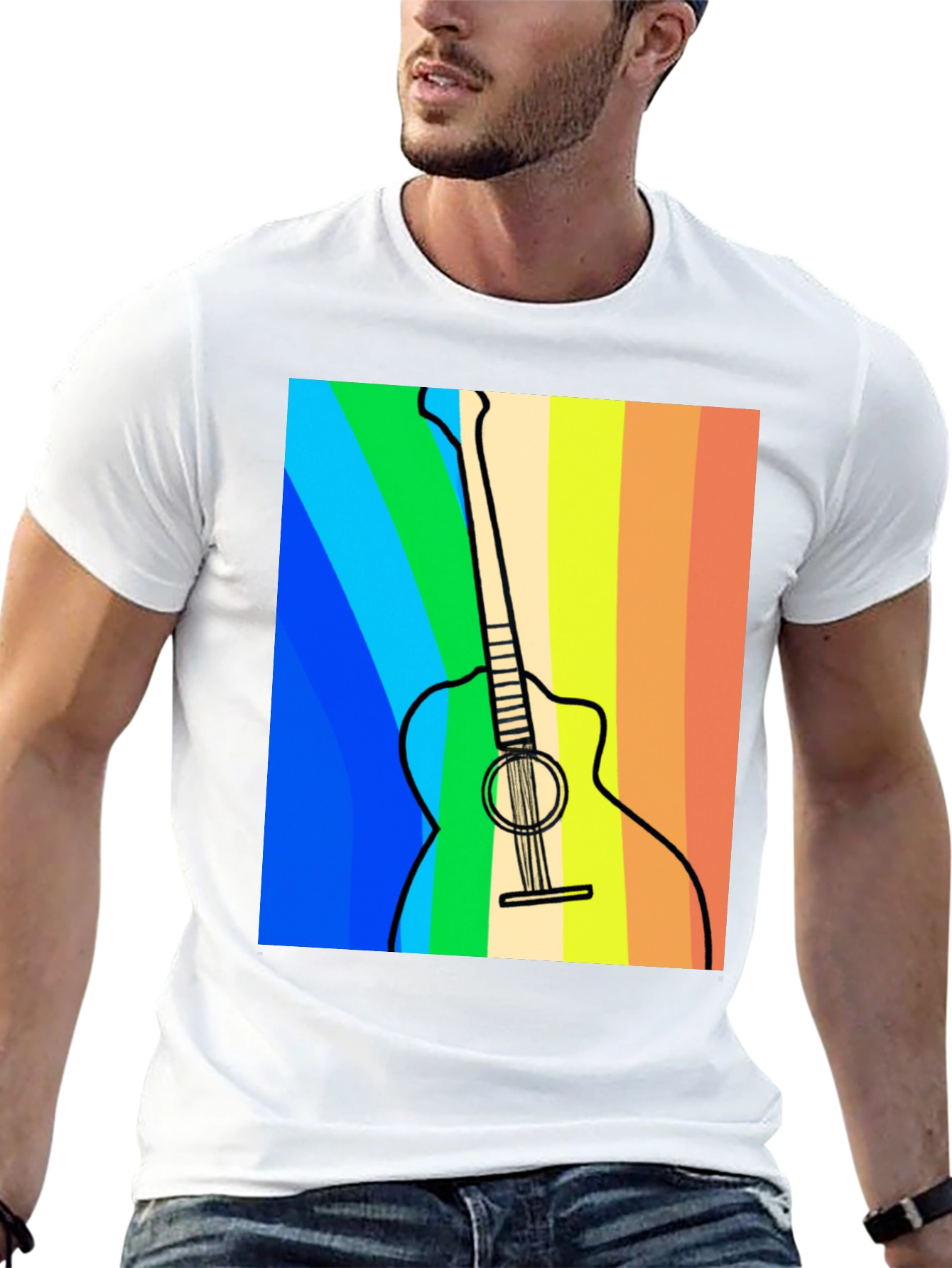 Rainbow Guitar Graphic Tee - Musical Style