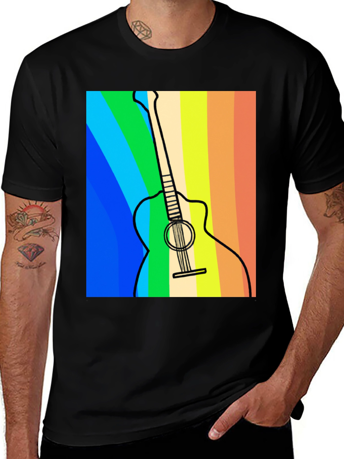 Rainbow Guitar Graphic Tee - Musical Style