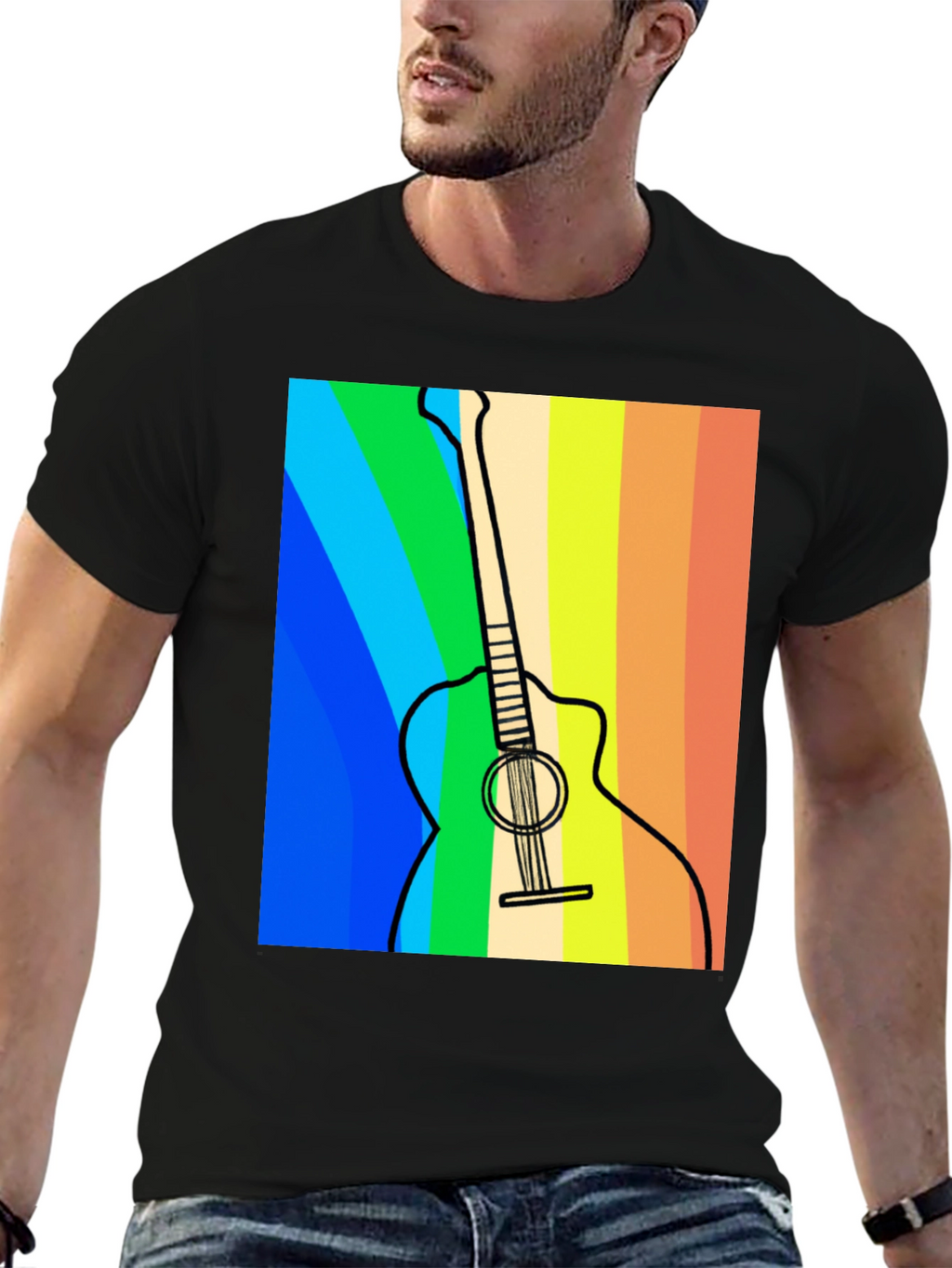 Rainbow Guitar Graphic Tee - Musical Style