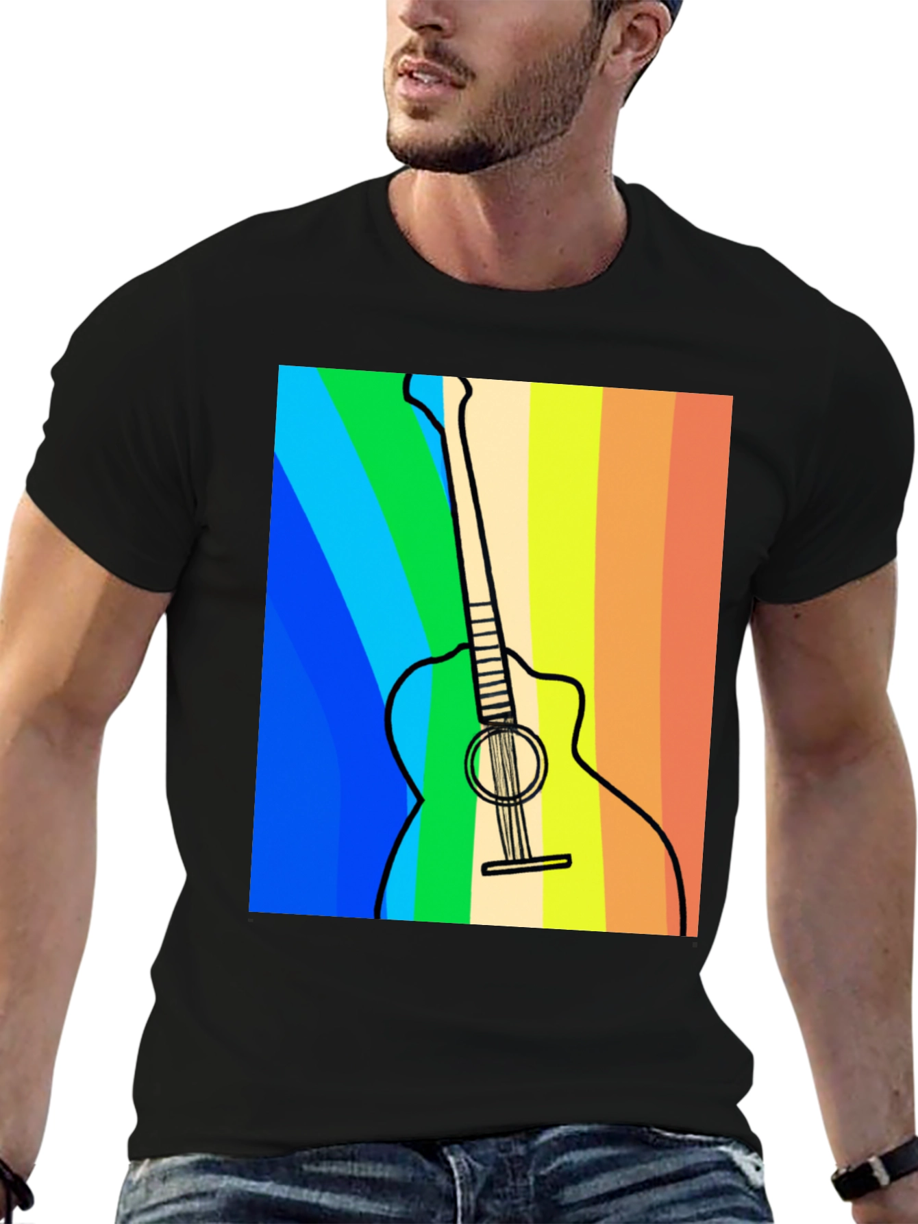 Rainbow Guitar Graphic Tee - Musical Style