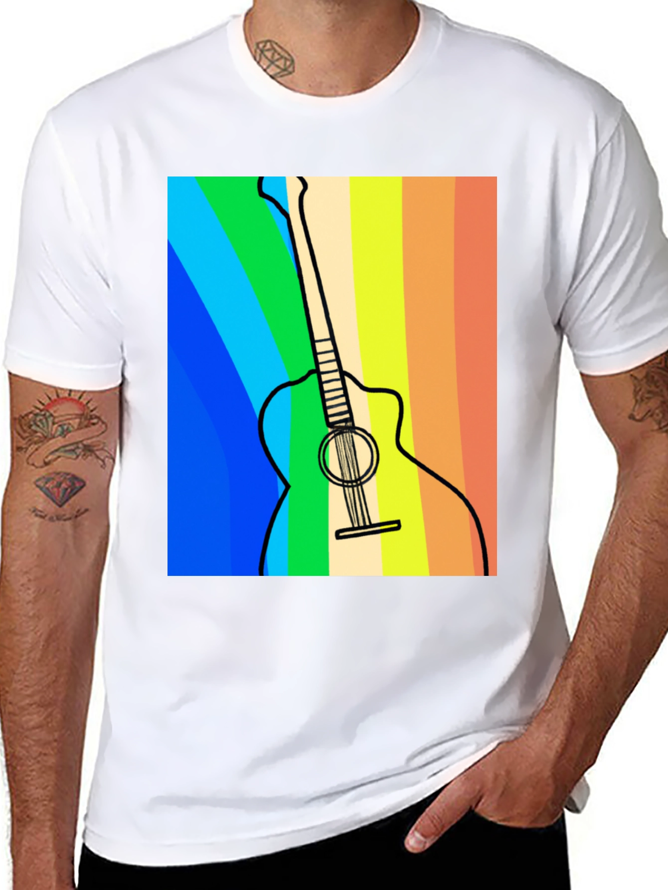 Rainbow Guitar Graphic Tee - Musical Style