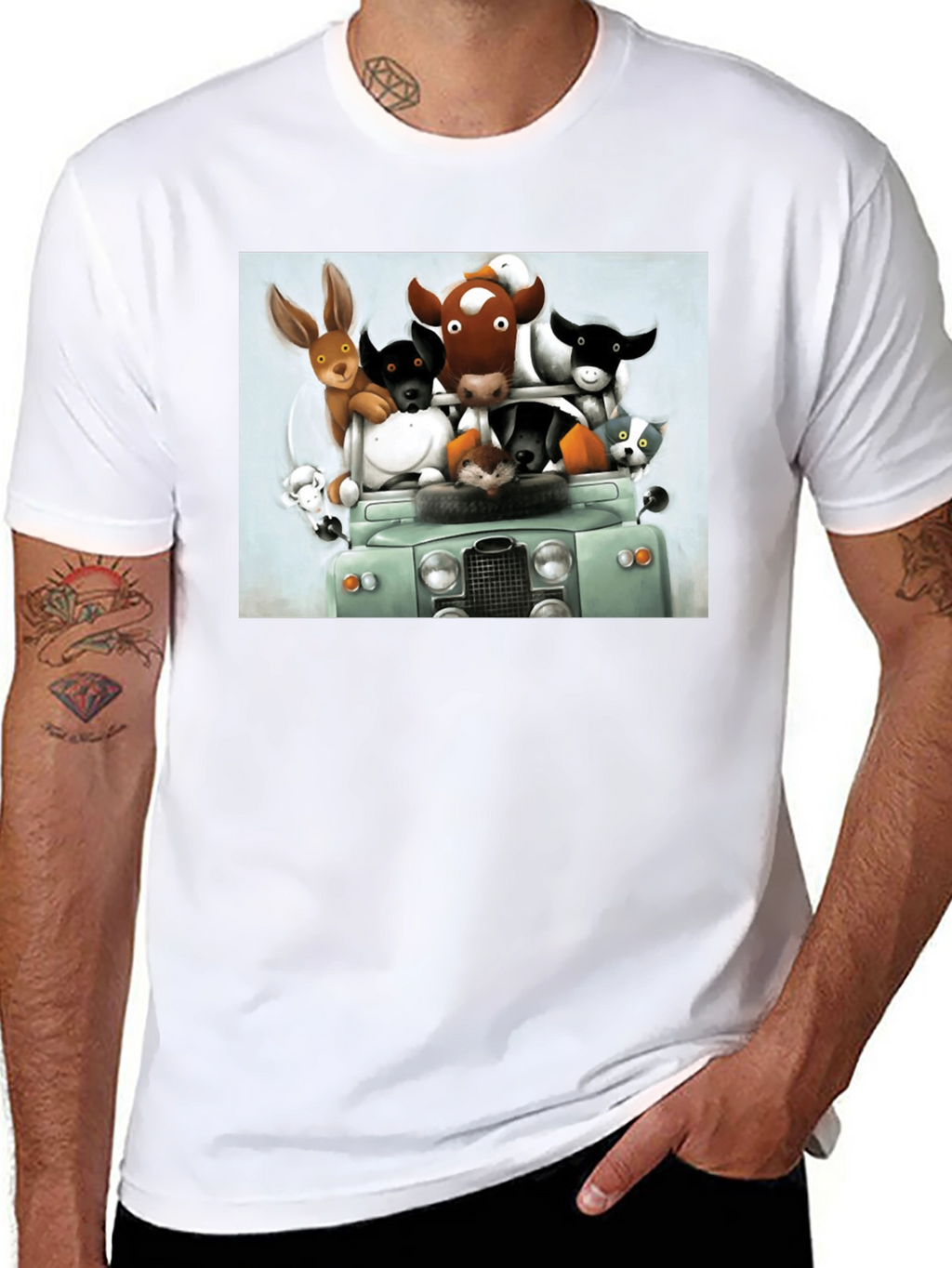 Cartoon Animal Car Ride Black T-Shirt