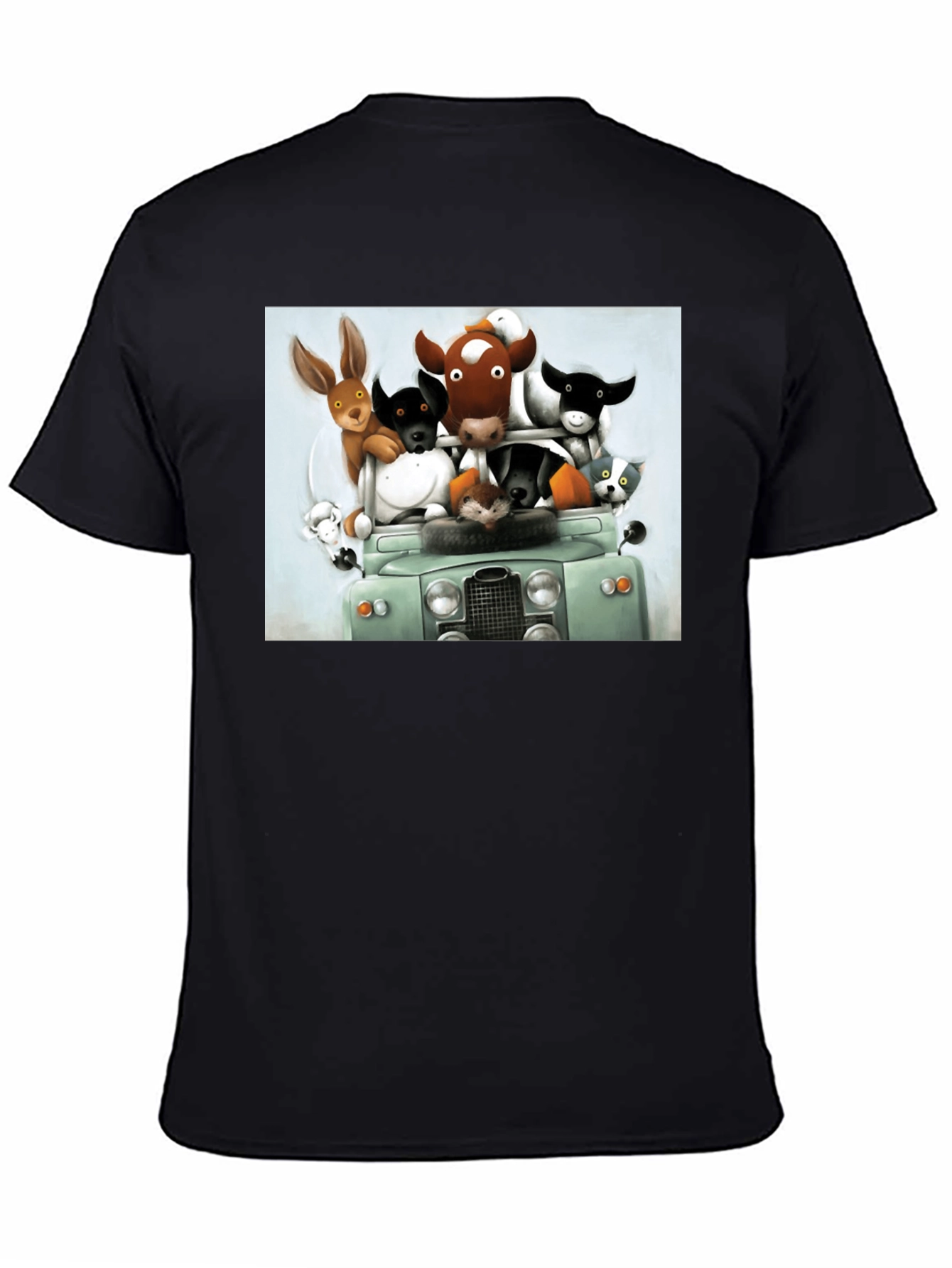 Cartoon Animal Car Ride Black T-Shirt