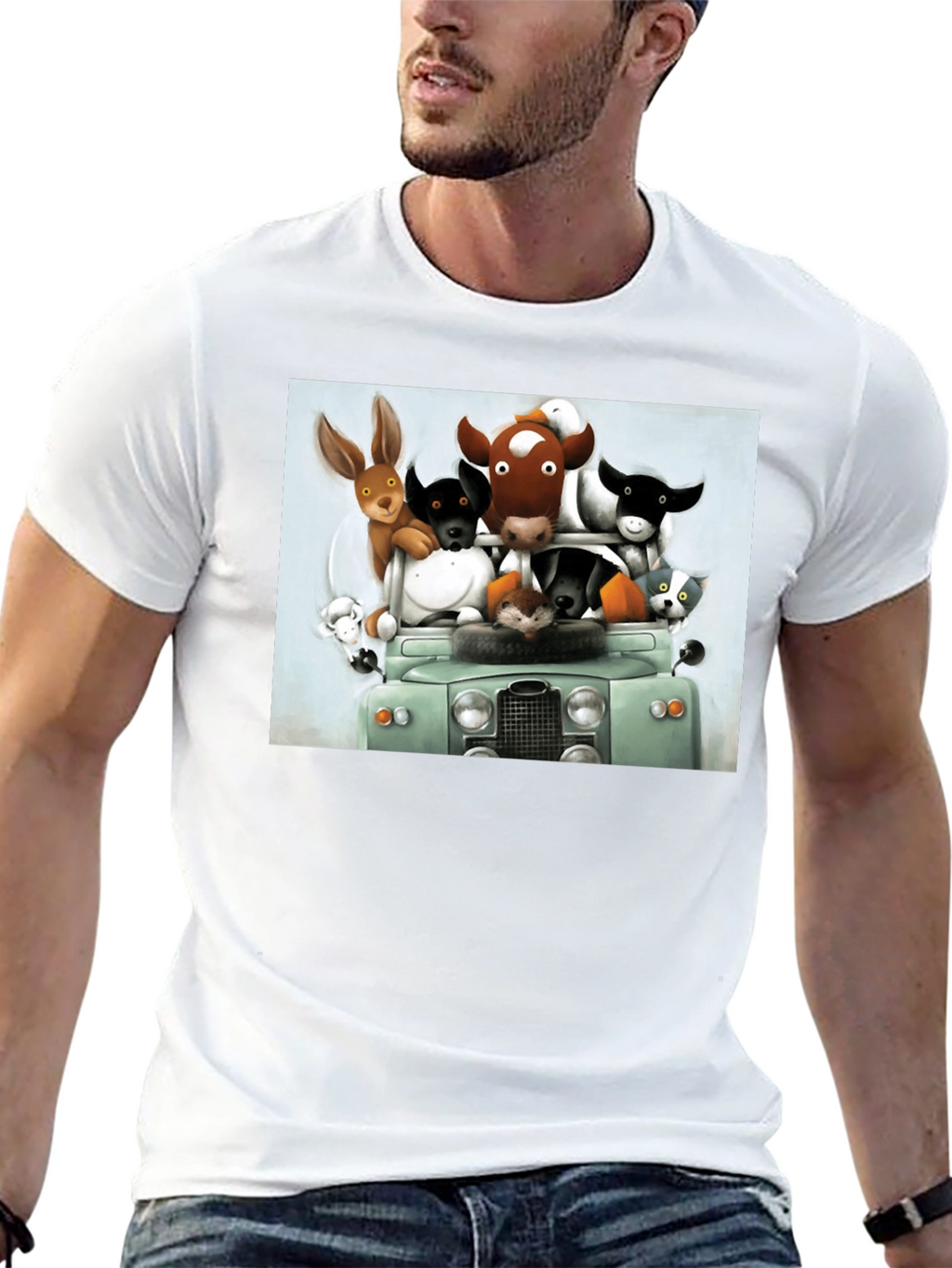 Cartoon Animal Car Ride Black T-Shirt