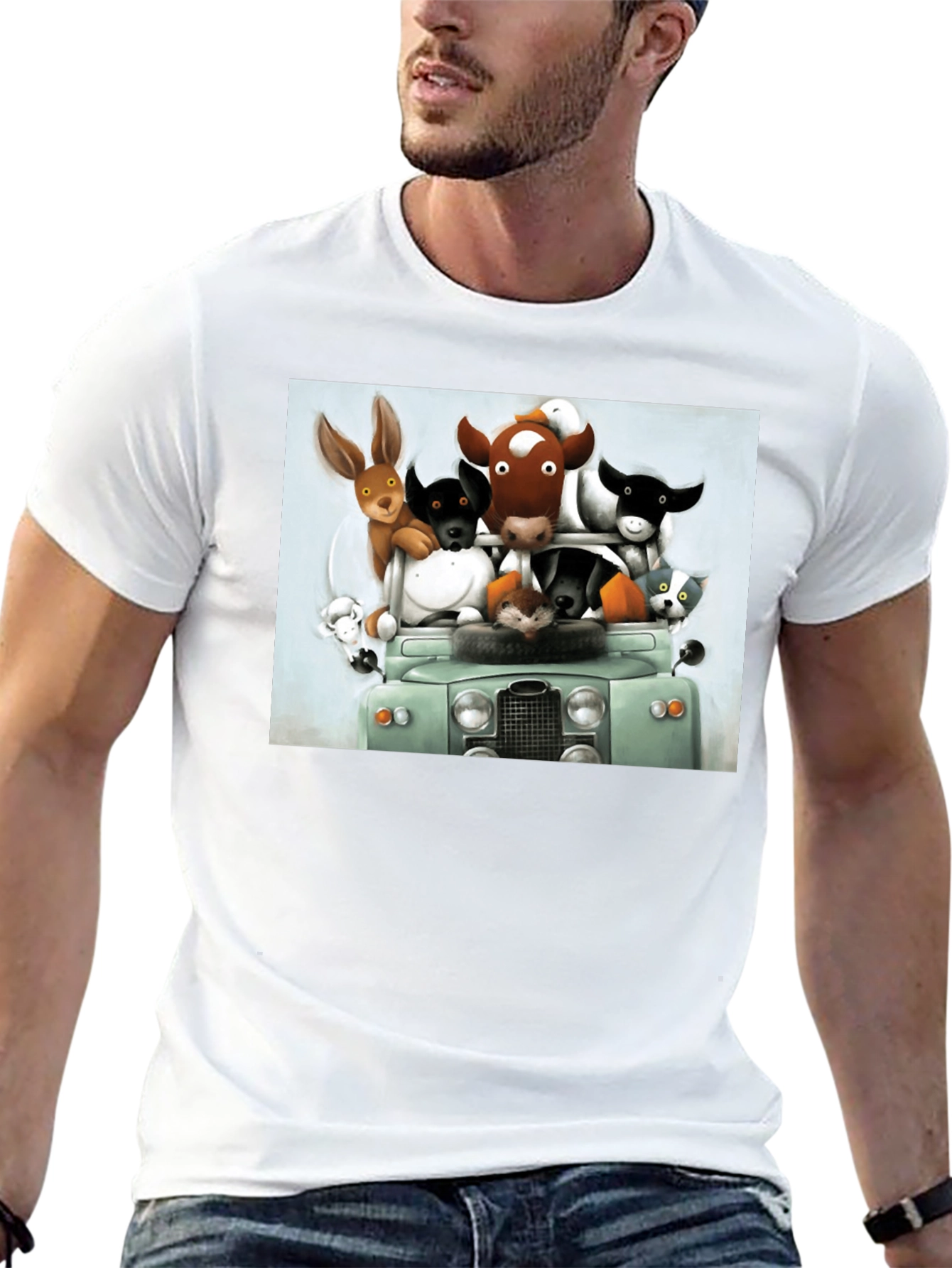 Cartoon Animal Car Ride Black T-Shirt