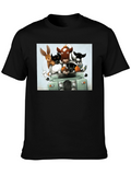 Cartoon Animal Car Ride Black T-Shirt