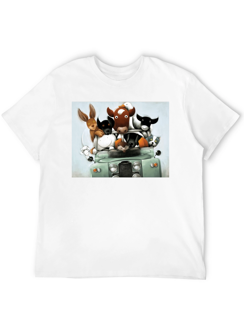 Cartoon Animal Car Ride Black T-Shirt