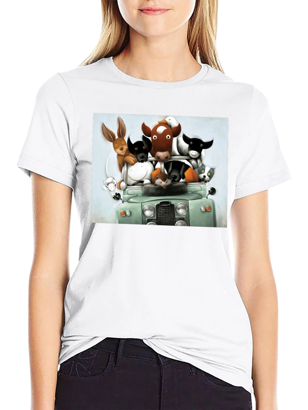 Cartoon Animal Car Ride Black T-Shirt