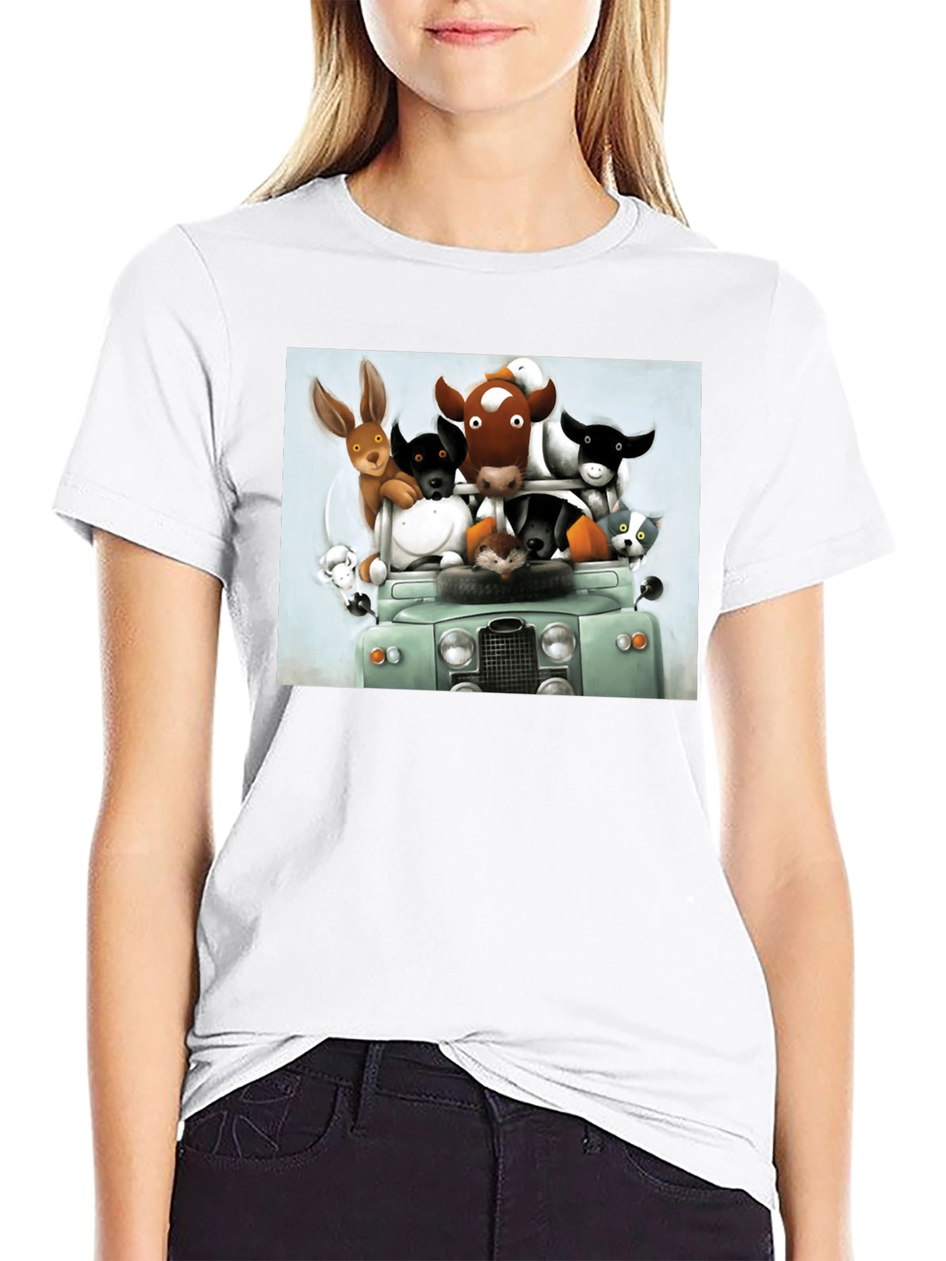 Cartoon Animal Car Ride Black T-Shirt