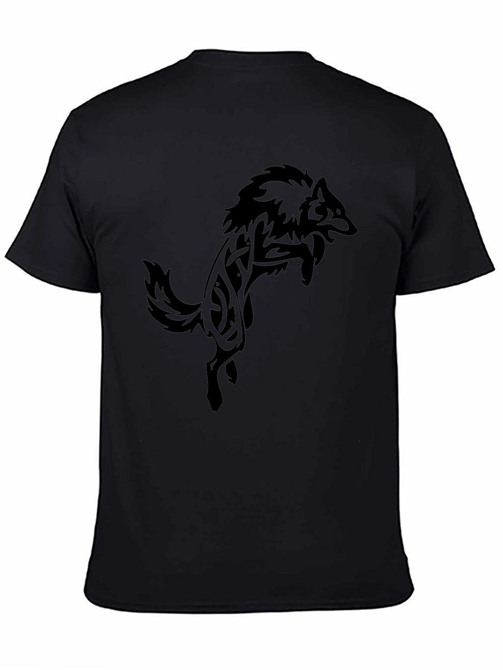 Mens Black T-Shirt with Tribal Wolf Design