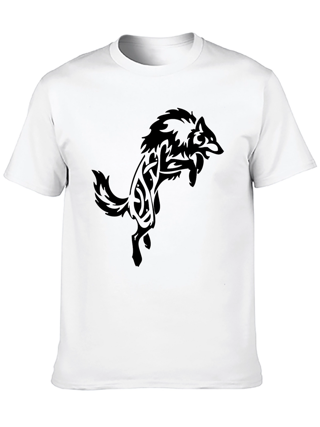 Mens Black T-Shirt with Tribal Wolf Design