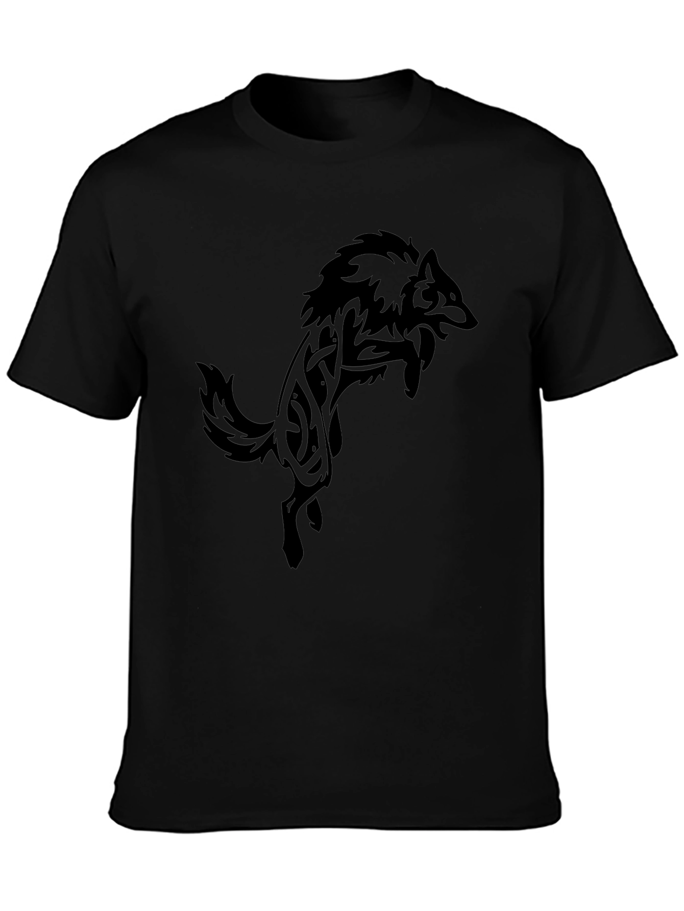 Mens Black T-Shirt with Tribal Wolf Design