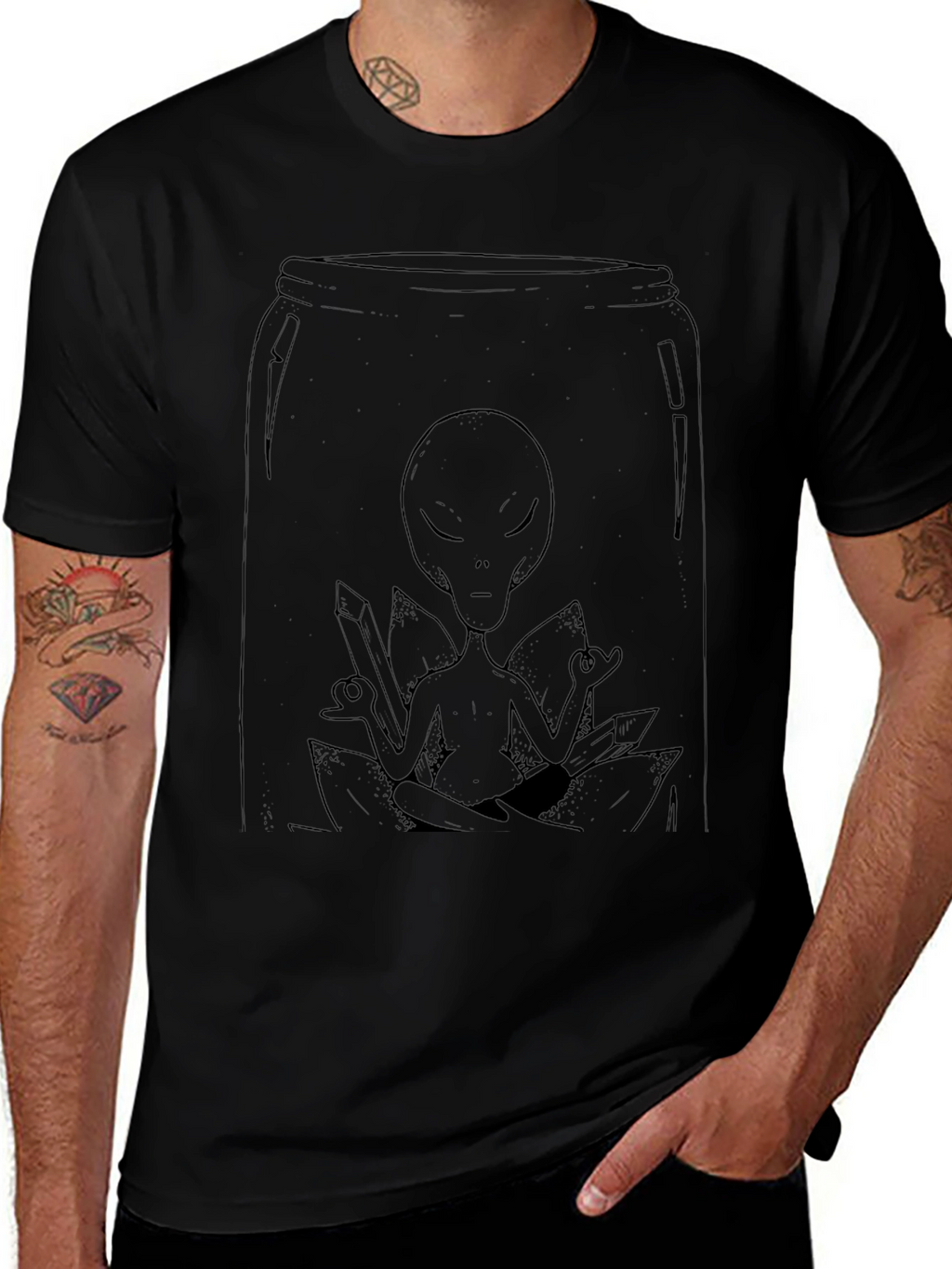 Alien Meditation Black T-Shirt