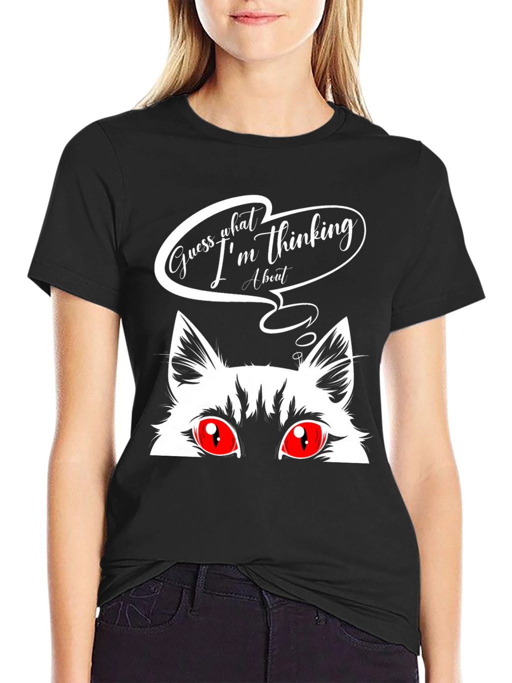 Guess What Cat Graphic Tee - Black
