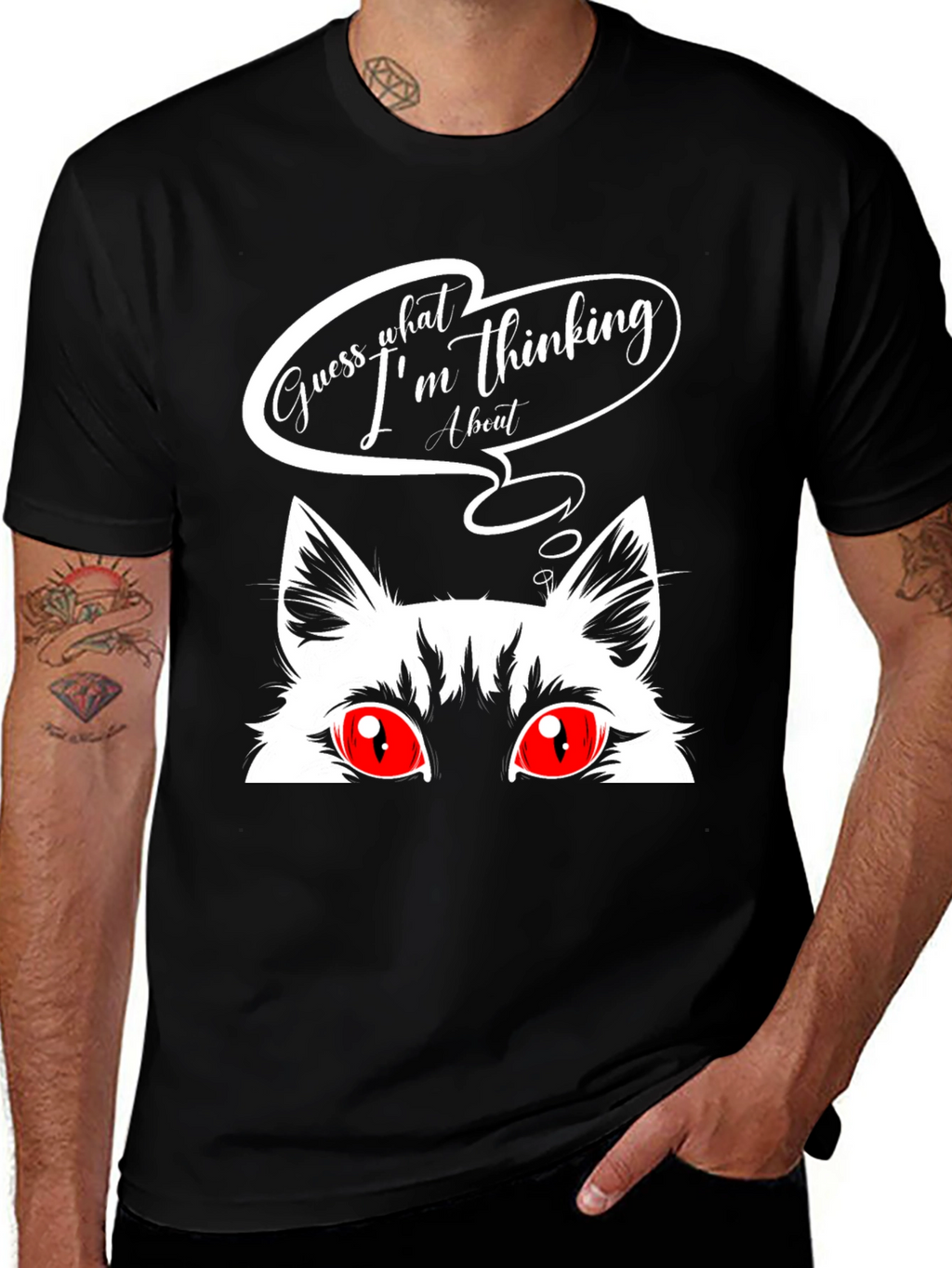 Guess What Cat Graphic Tee - Black
