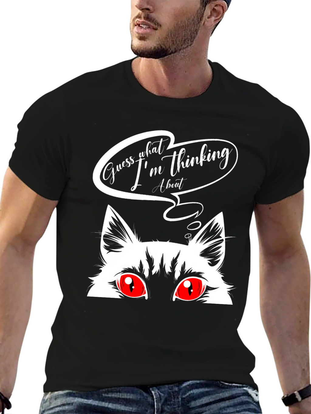 Guess What Cat Graphic Tee - Black
