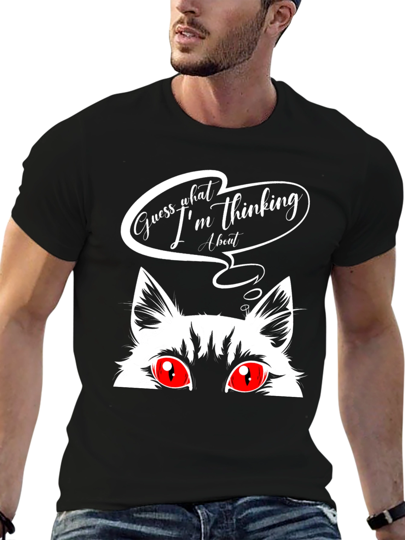 Guess What Cat Graphic Tee - Black