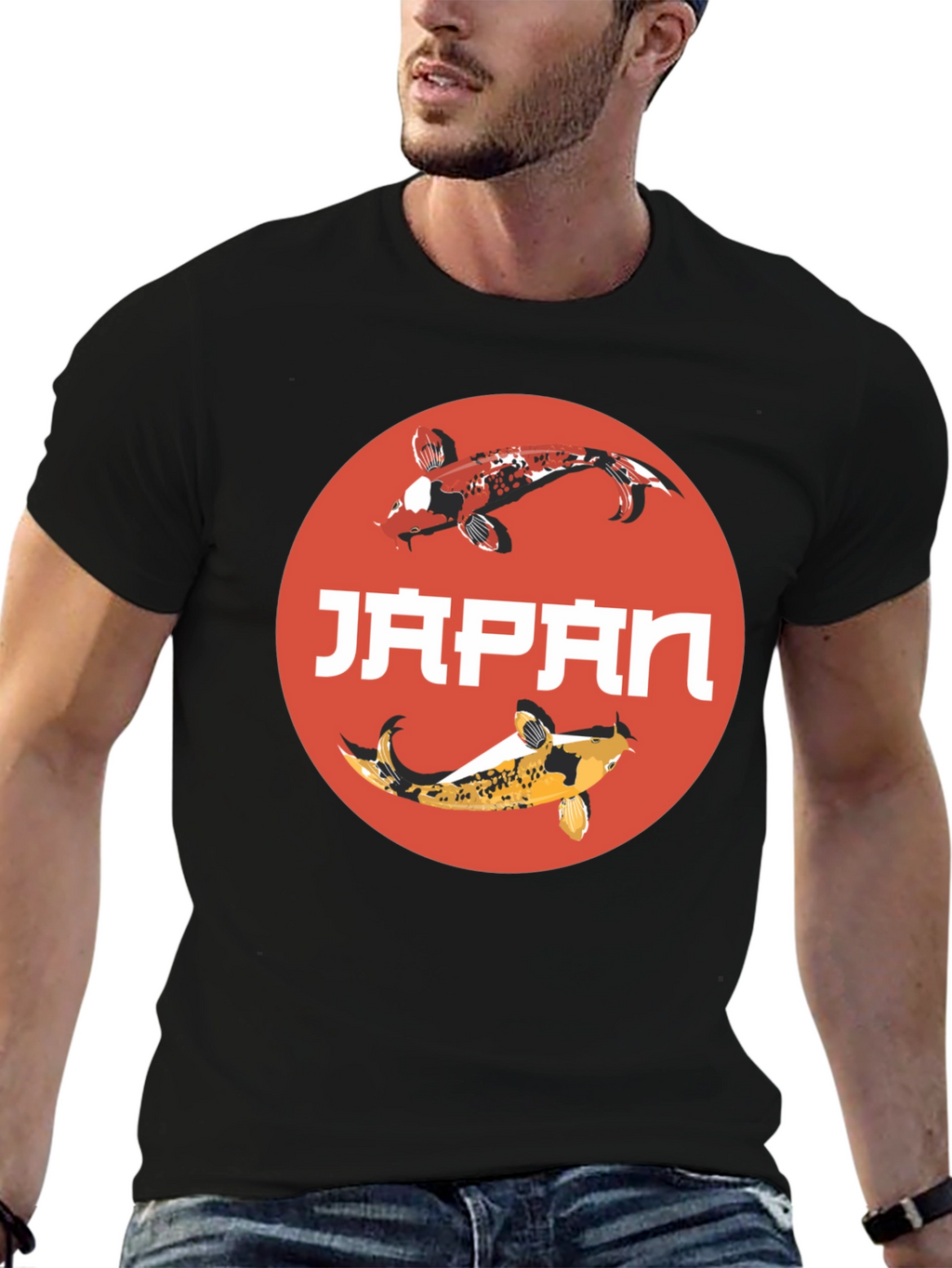 Japan Koi Fish Graphic T-Shirt - Black