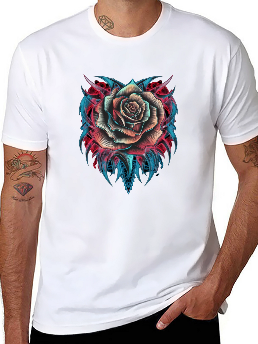 Rose Tattoo Graphic T-Shirt - Black