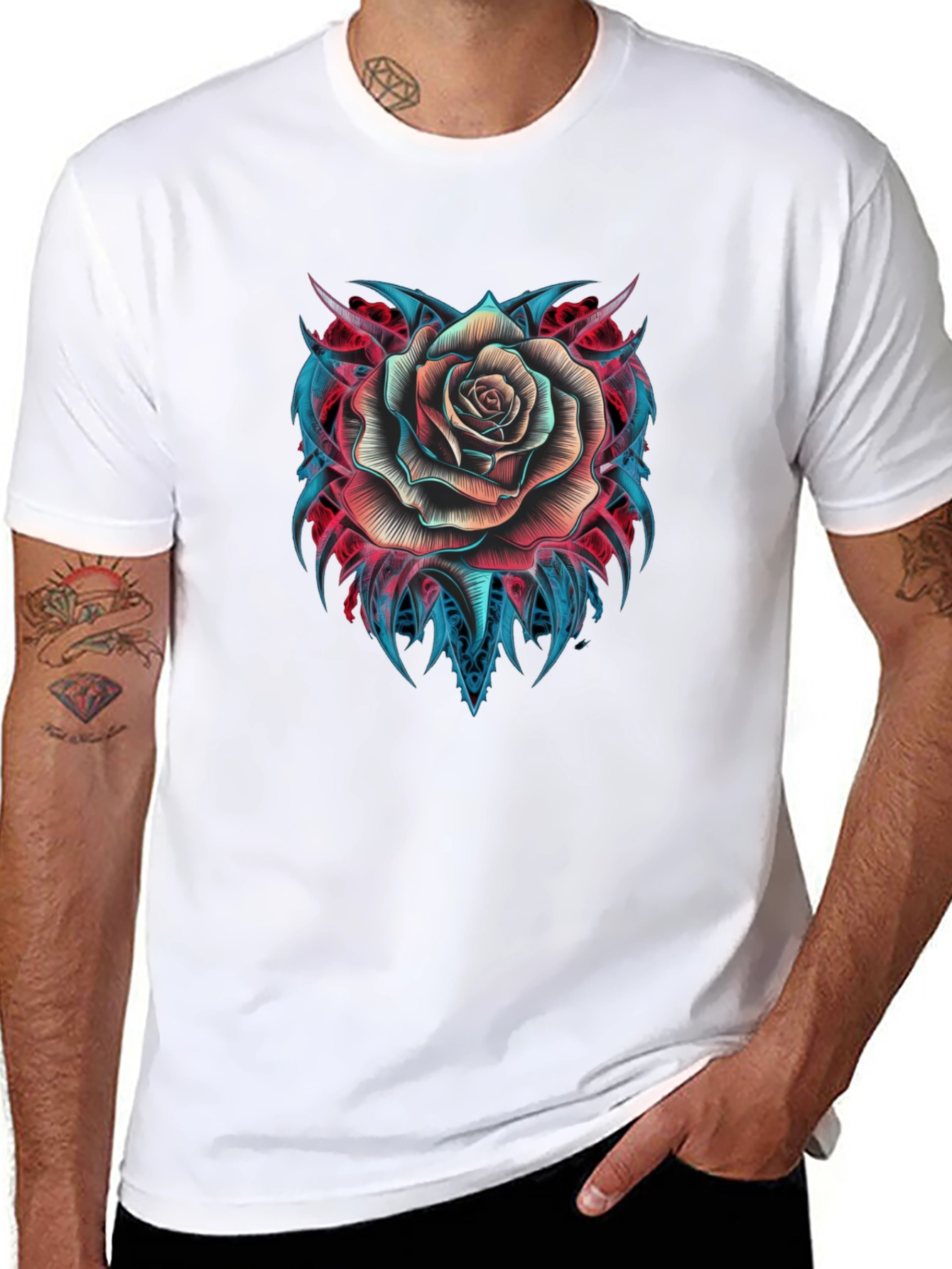 Rose Tattoo Graphic T-Shirt - Black
