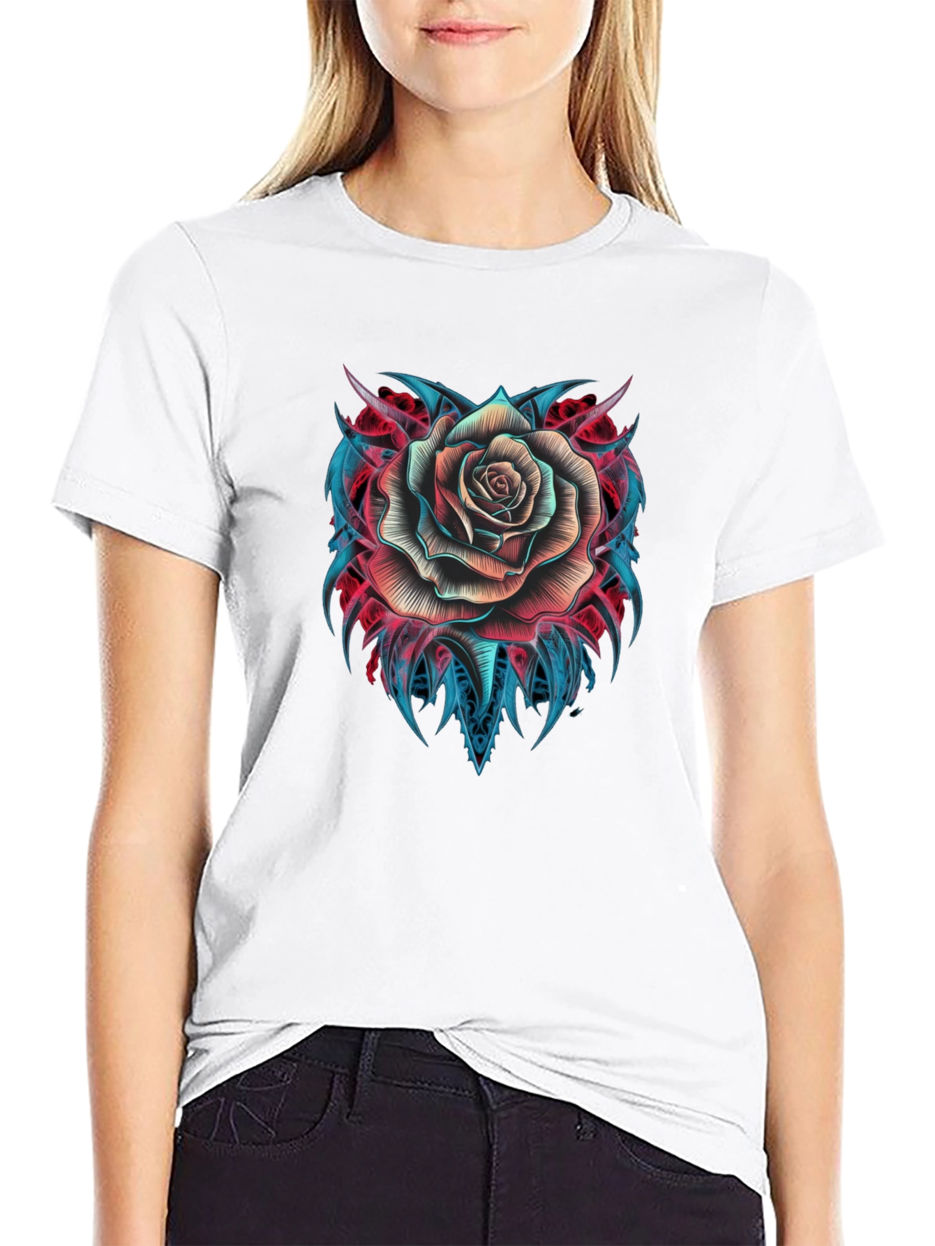 Rose Tattoo Graphic T-Shirt - Black