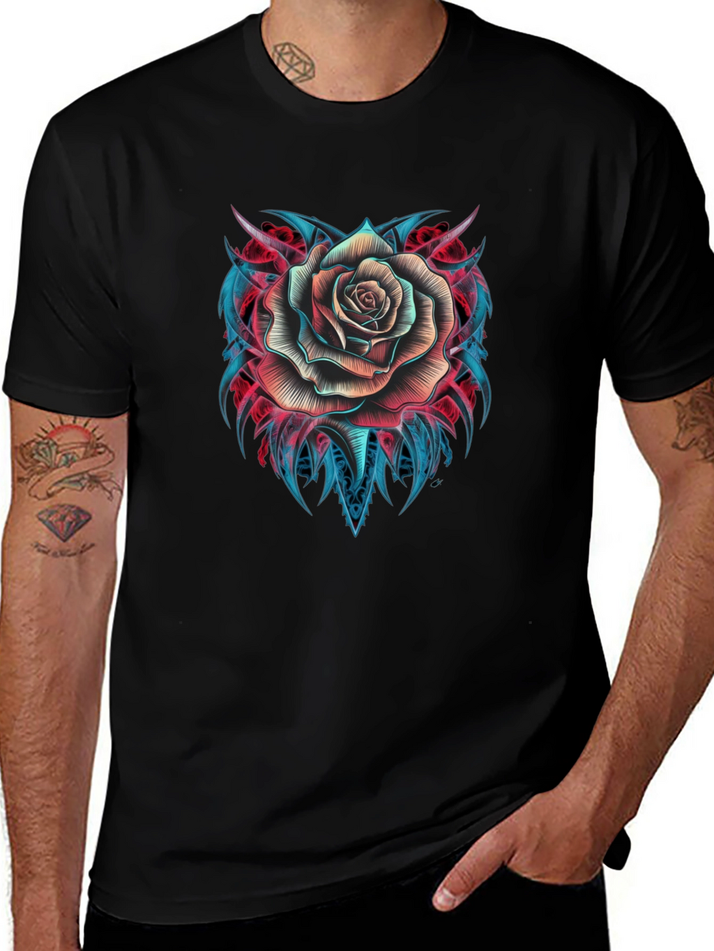 Rose Tattoo Graphic T-Shirt - Black