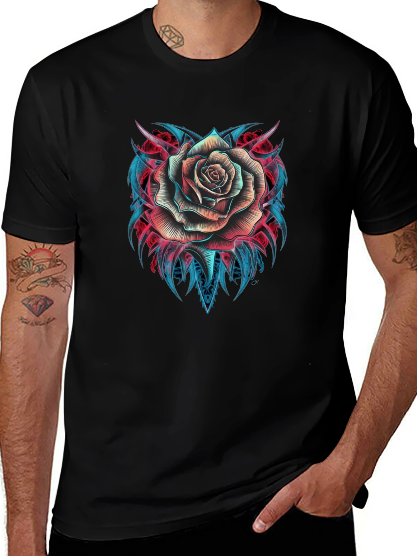 Rose Tattoo Graphic T-Shirt - Black