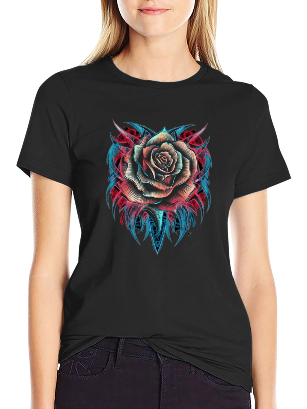Rose Tattoo Graphic T-Shirt - Black