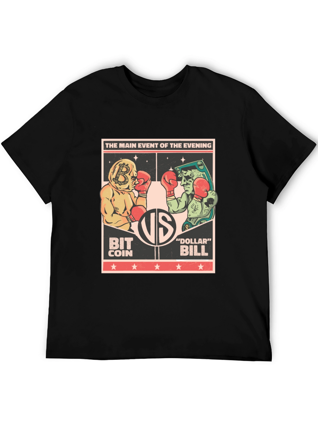 Bitcoin vs Dollar Bill Boxing Match Black T-Shirt