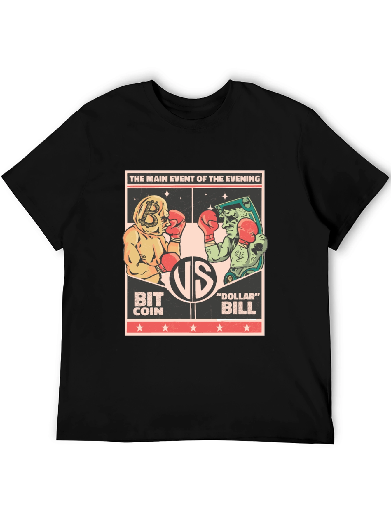 Bitcoin vs Dollar Bill Boxing Match Black T-Shirt