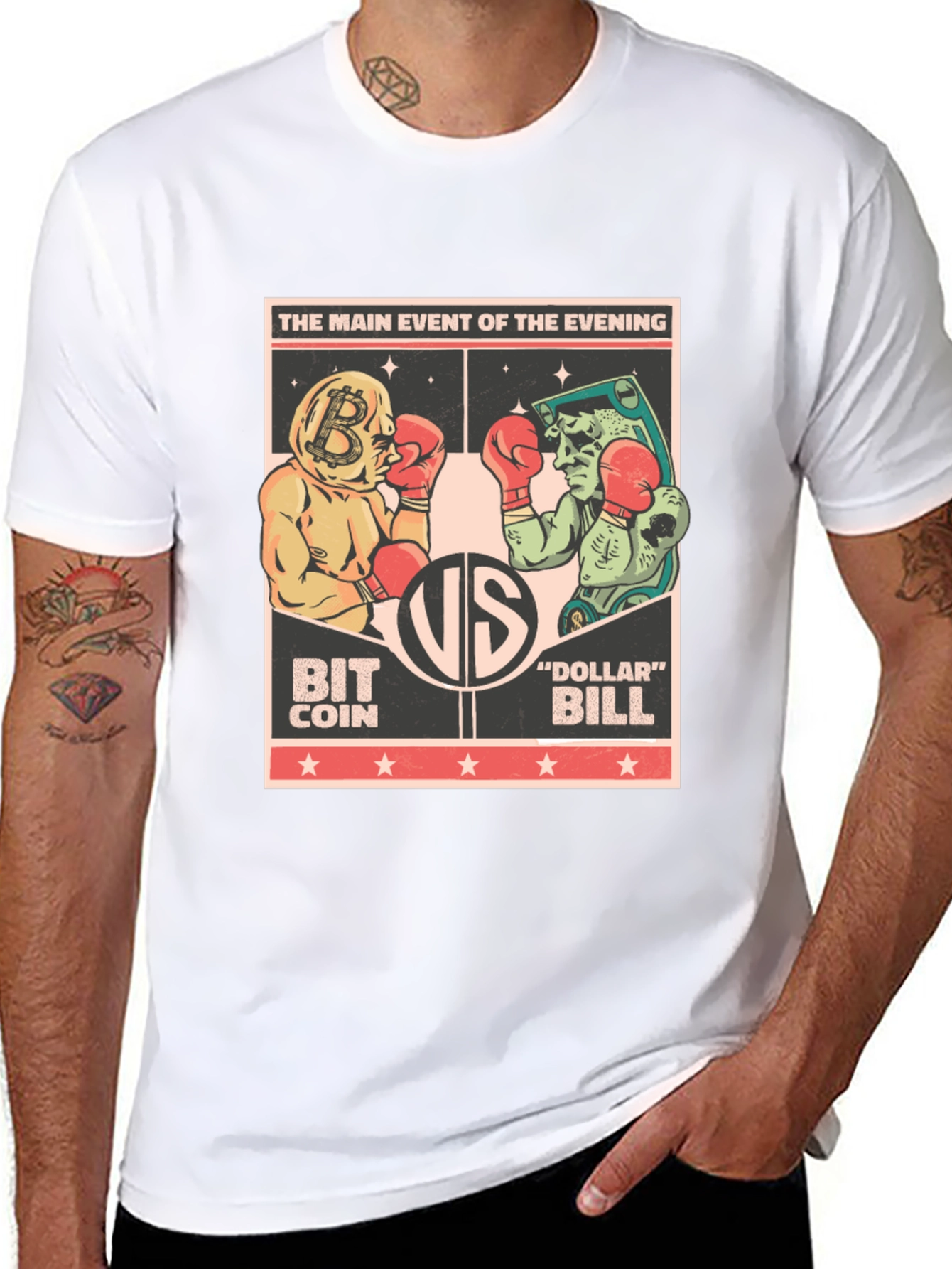 Bitcoin vs Dollar Bill Boxing Match Black T-Shirt