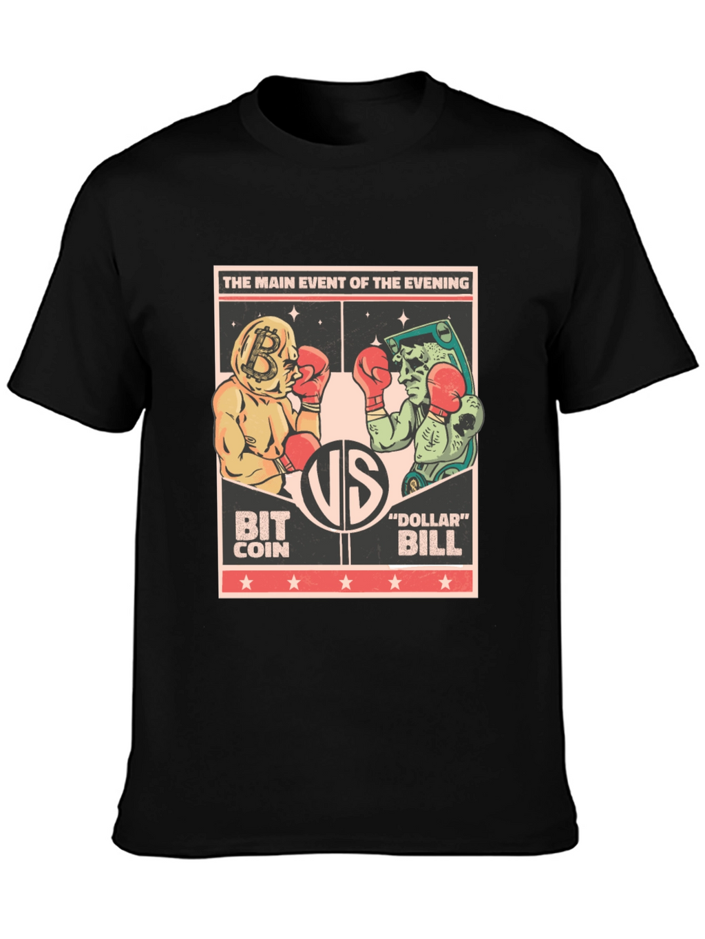 Bitcoin vs Dollar Bill Boxing Match Black T-Shirt