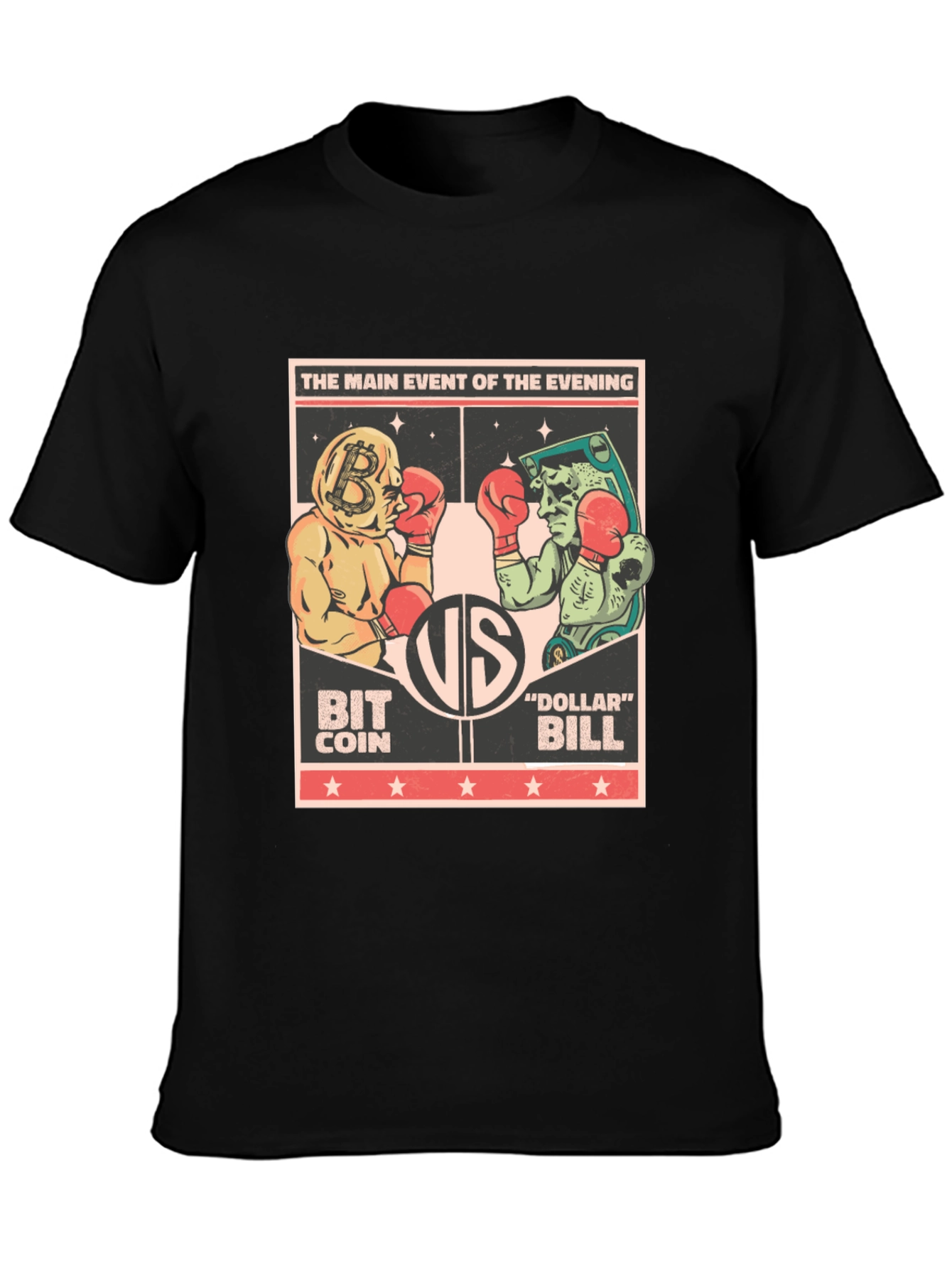 Bitcoin vs Dollar Bill Boxing Match Black T-Shirt