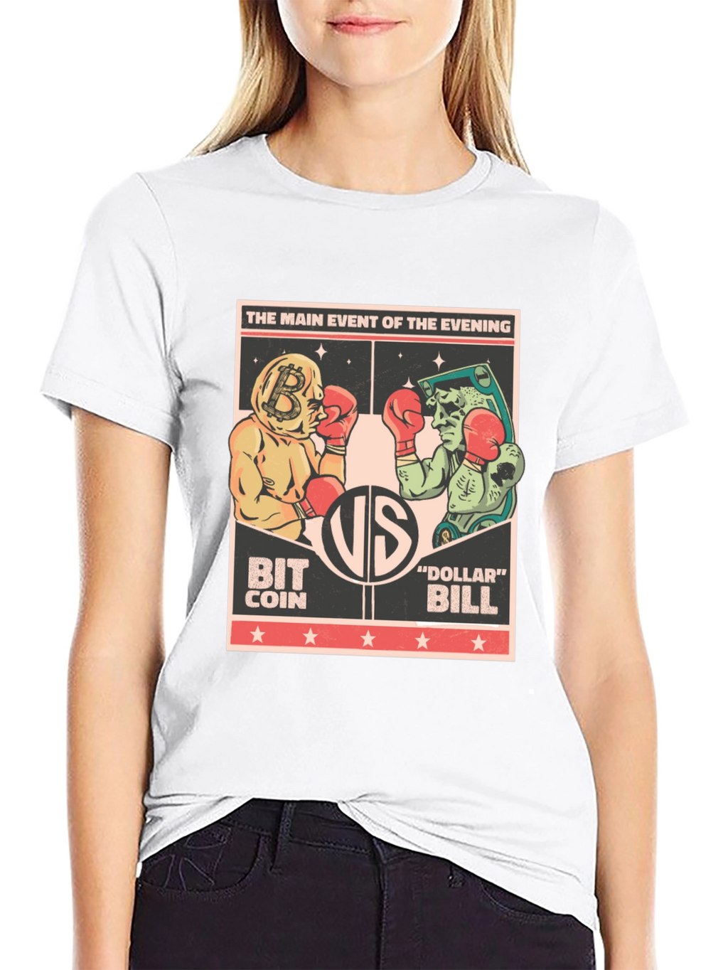 Bitcoin vs Dollar Bill Boxing Match Black T-Shirt