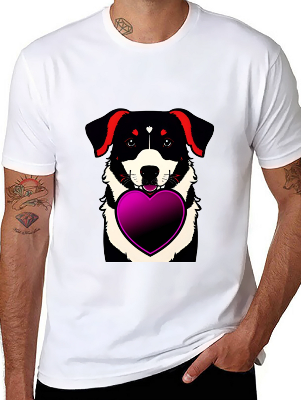 Dog with Heart T-Shirt - Mens Black Tee