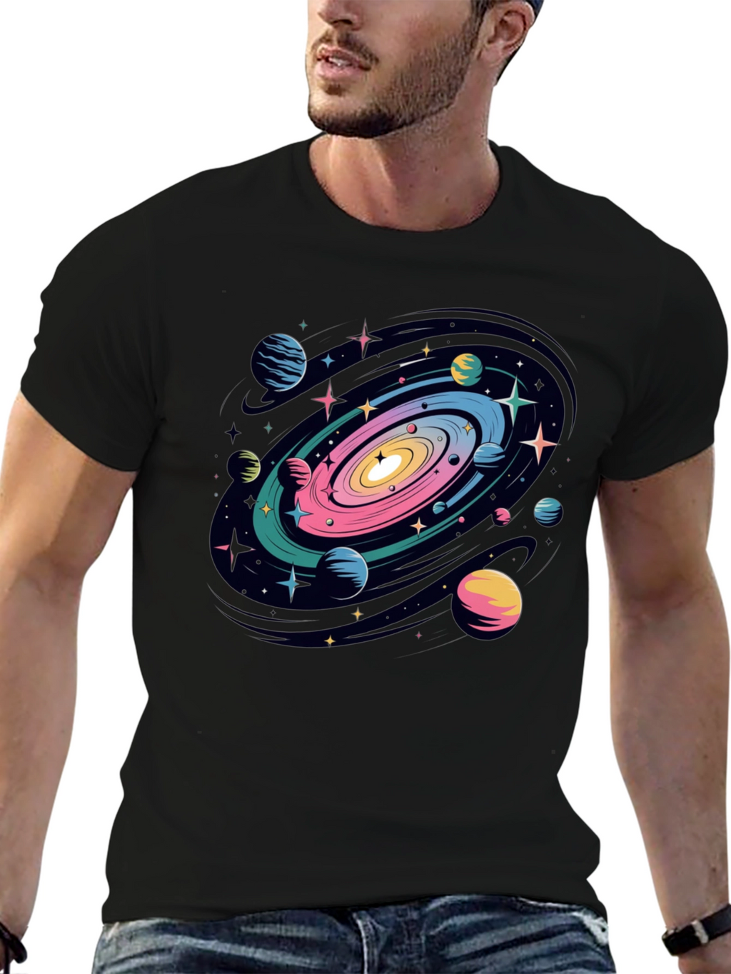 Galaxy Print Black T-Shirt