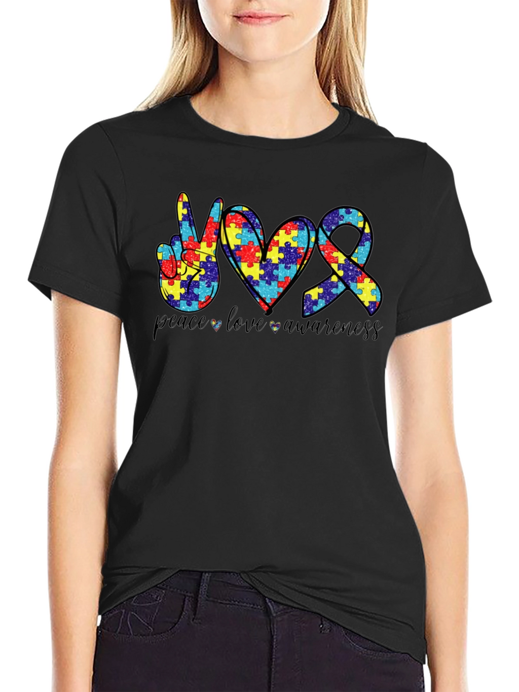 Peace Love Awareness Autism Puzzle T-Shirt
