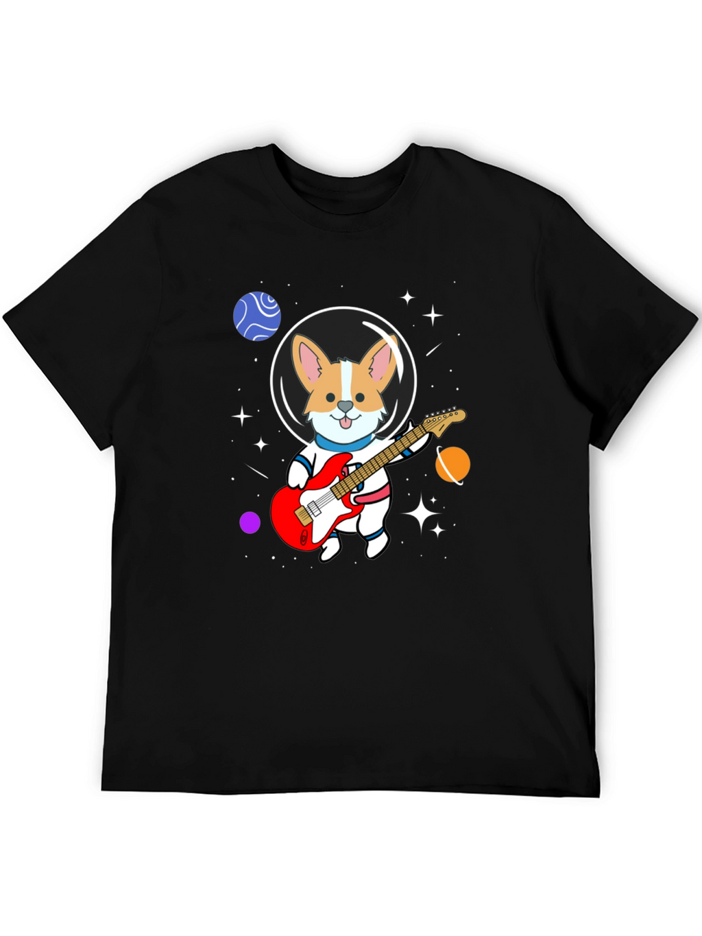 Astronaut Corgi Guitarist Graphic T-Shirt