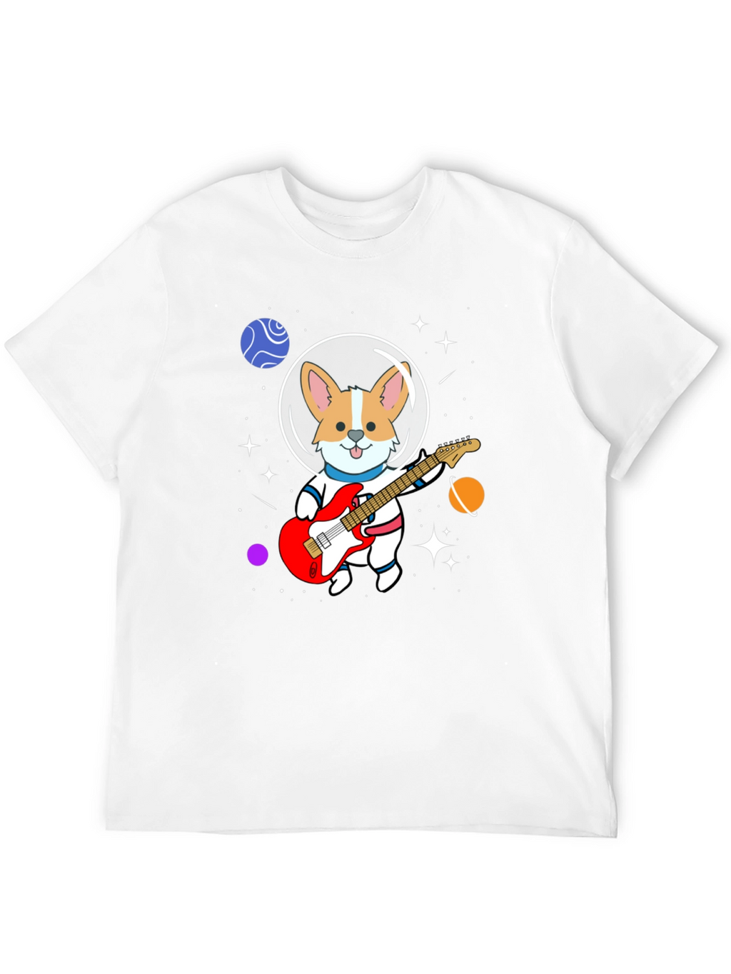 Astronaut Corgi Guitarist Graphic T-Shirt