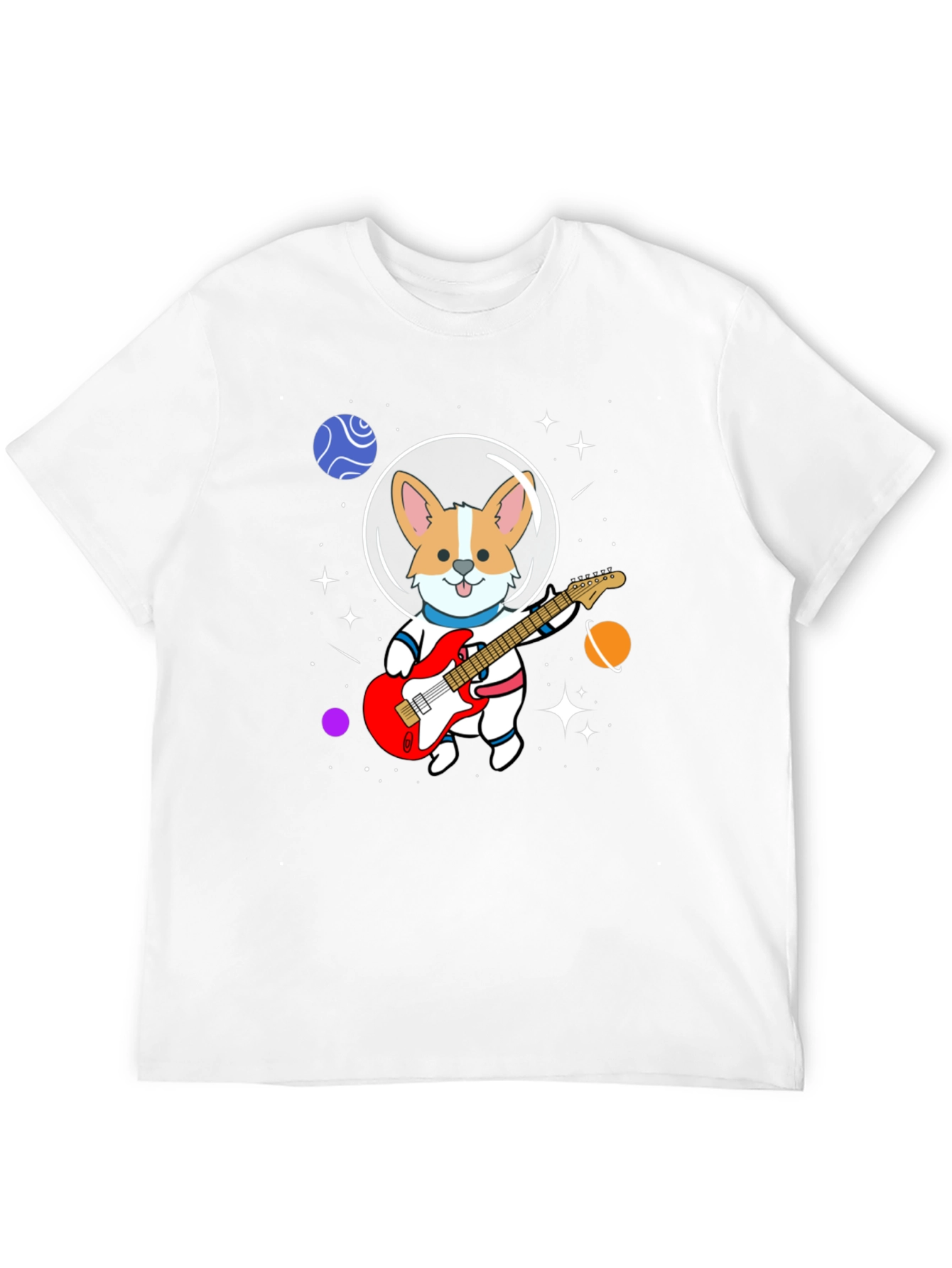 Astronaut Corgi Guitarist Graphic T-Shirt