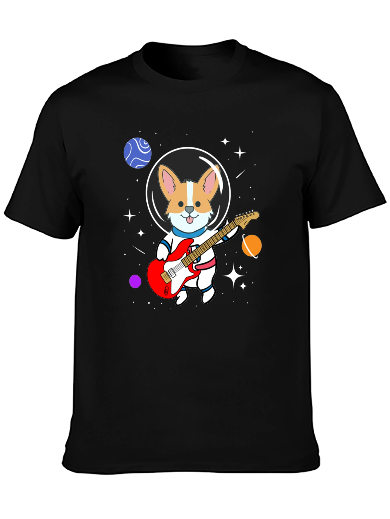 Astronaut Corgi Guitarist Graphic T-Shirt