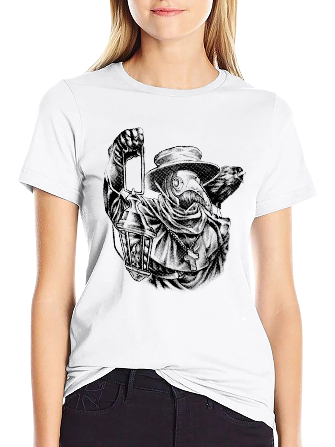 Plague Doctor Lantern Graphic Tee - Black