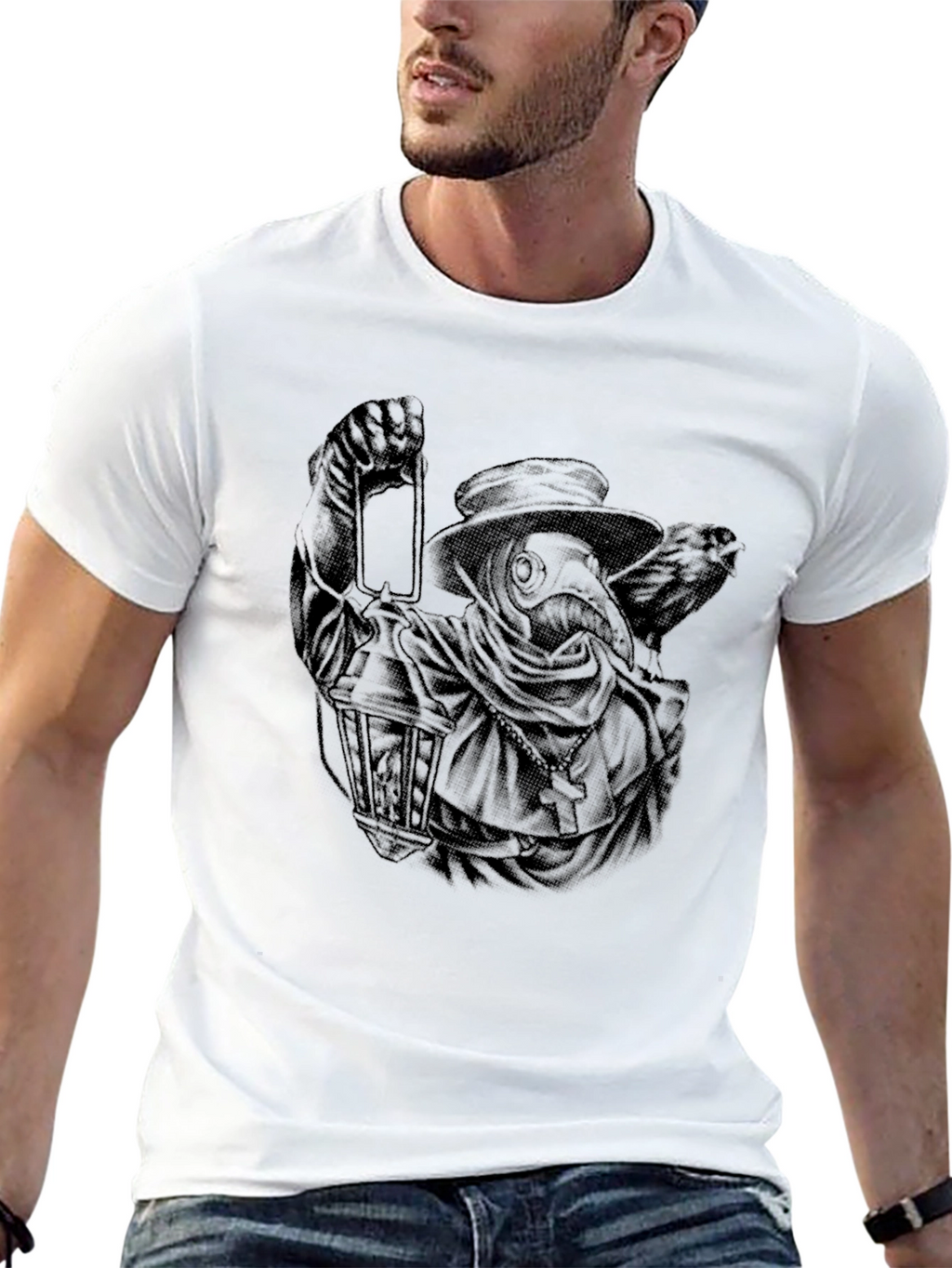 Plague Doctor Lantern Graphic Tee - Black