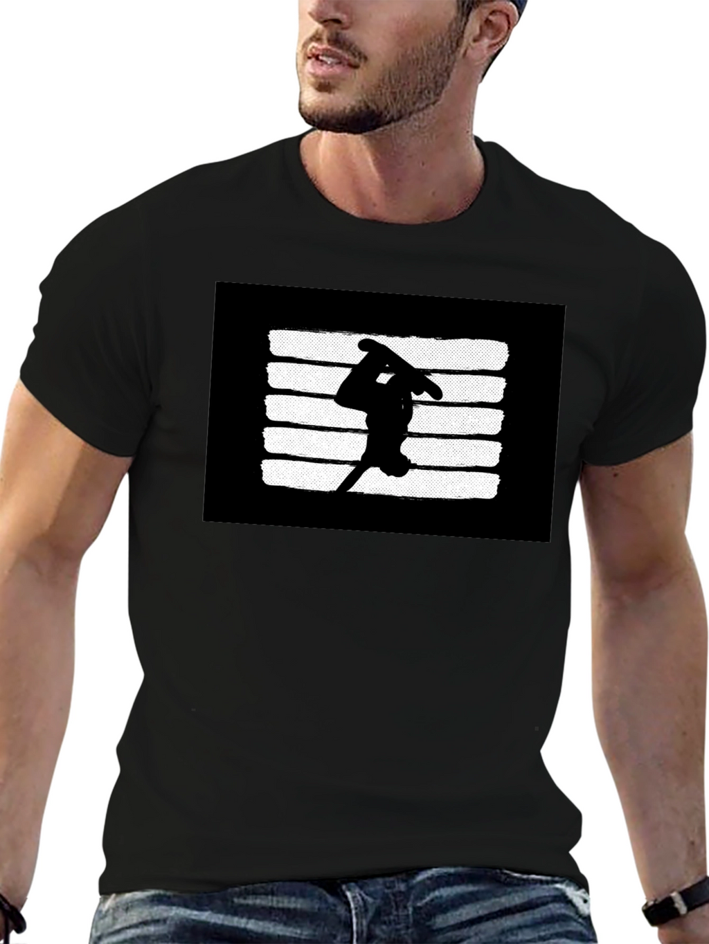 Skateboarder Graphic T-Shirt - Black Casual Tee