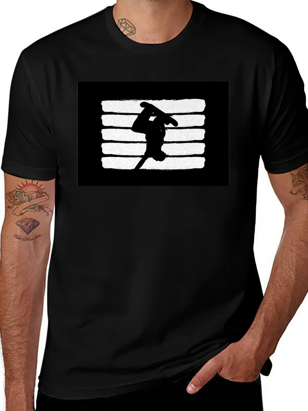 Skateboarder Graphic T-Shirt - Black Casual Tee
