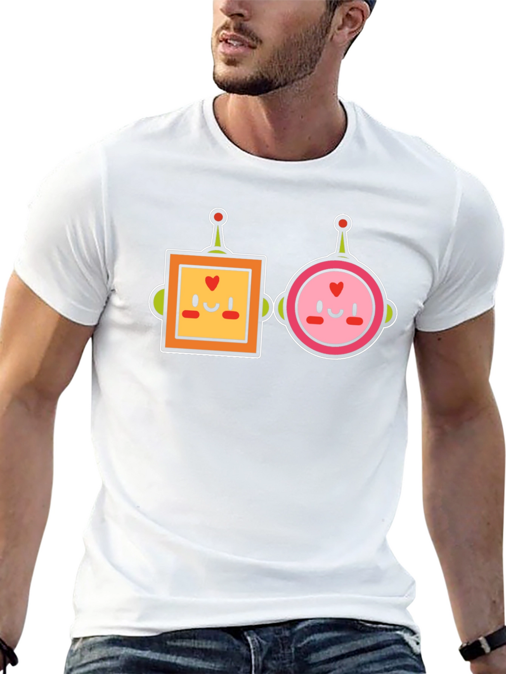 Cute Robot Couple Graphic T-Shirt