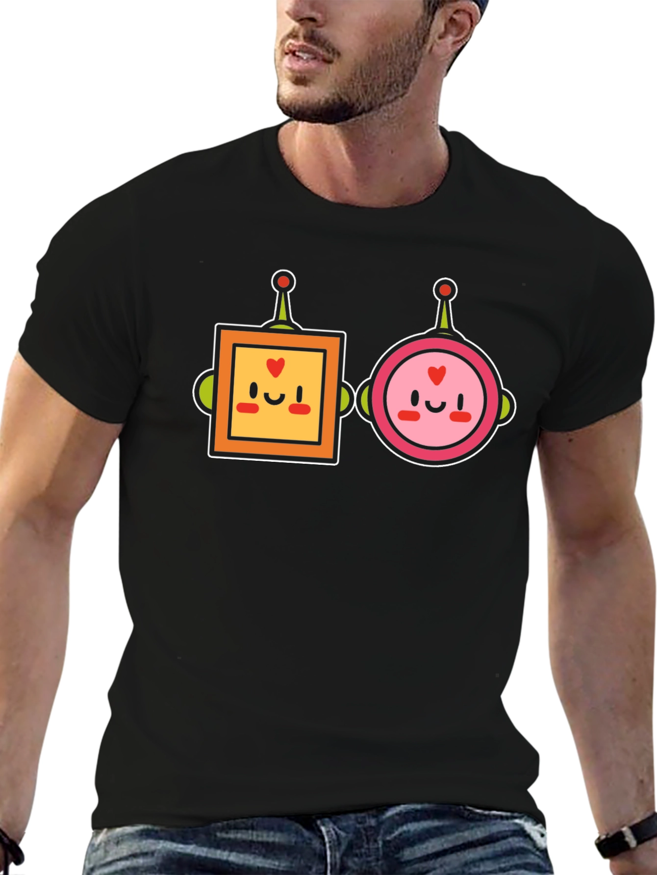 Cute Robot Couple Graphic T-Shirt