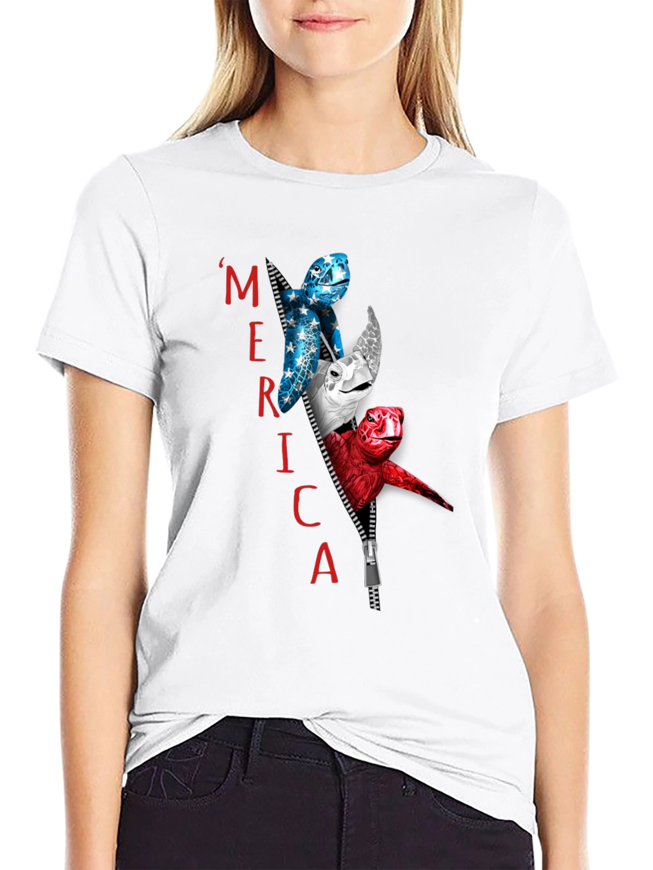 Patriotic Turtle Merica Zipper T-Shirt